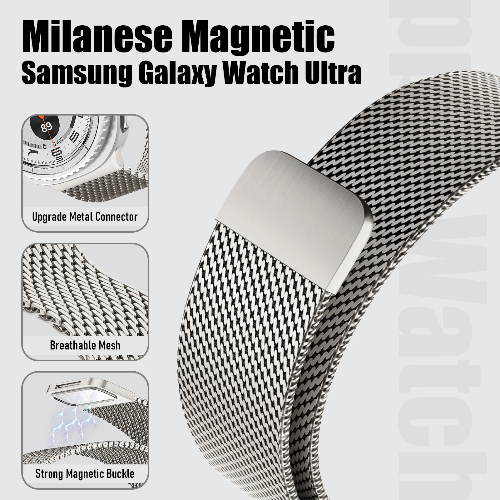 Фото Магнитный ремешок для Samsung Galaxy Watch 8/8 Classic 44 мм, 40 мм, 46 мм, толстый сетчатый металлический браслет Correa Pulseira Galaxy Watch 8 Band №3
