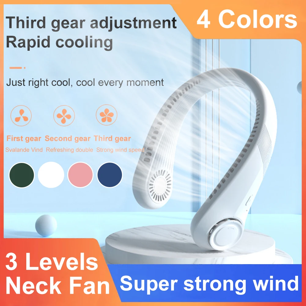 

Portable Bladeless Hanging Fans USB Rechargeable Leafless Neck Fan 2000mAh Lower Noise Air Conditioner Cooler For Outdoor Indoor