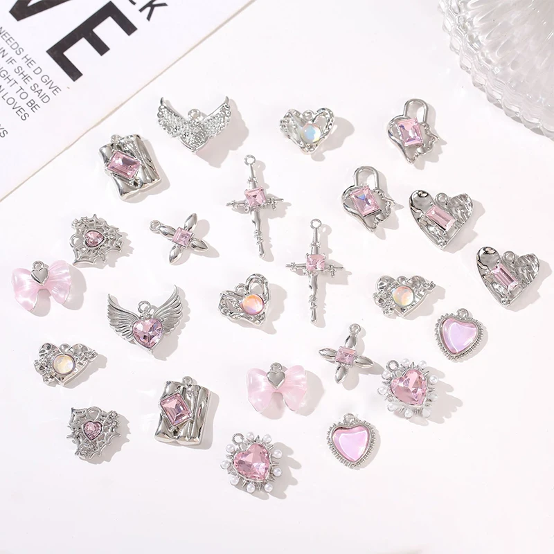 

1Pc Sweet Alloy Shiny Pink Green White Love Heart Charms DIY Beading Material Necklace Pendant Jewelry Accessories