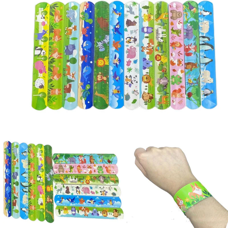 

12pcs New Cartoon Animals Slap Bracelets Jungle Safari Lion Zebra Monkey Party Gifts Kids Birthday Party Childern's Day Favors