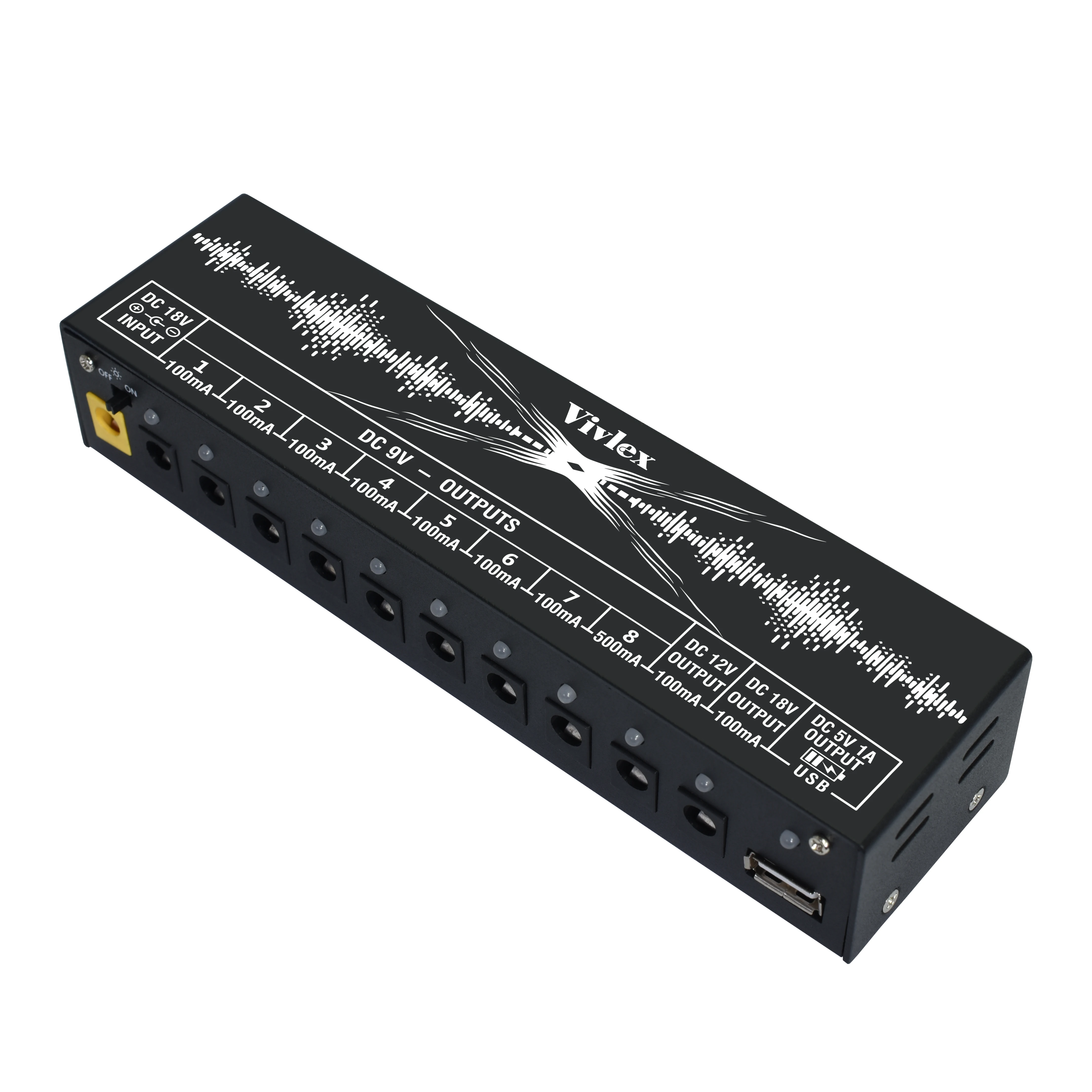 Vivlex Pedal Power Supply Update Output Multi Circuit Power Supply For Guitar Pedal 10 Ways 9V/12V/18V DC Outputs 1 Way 5V USB