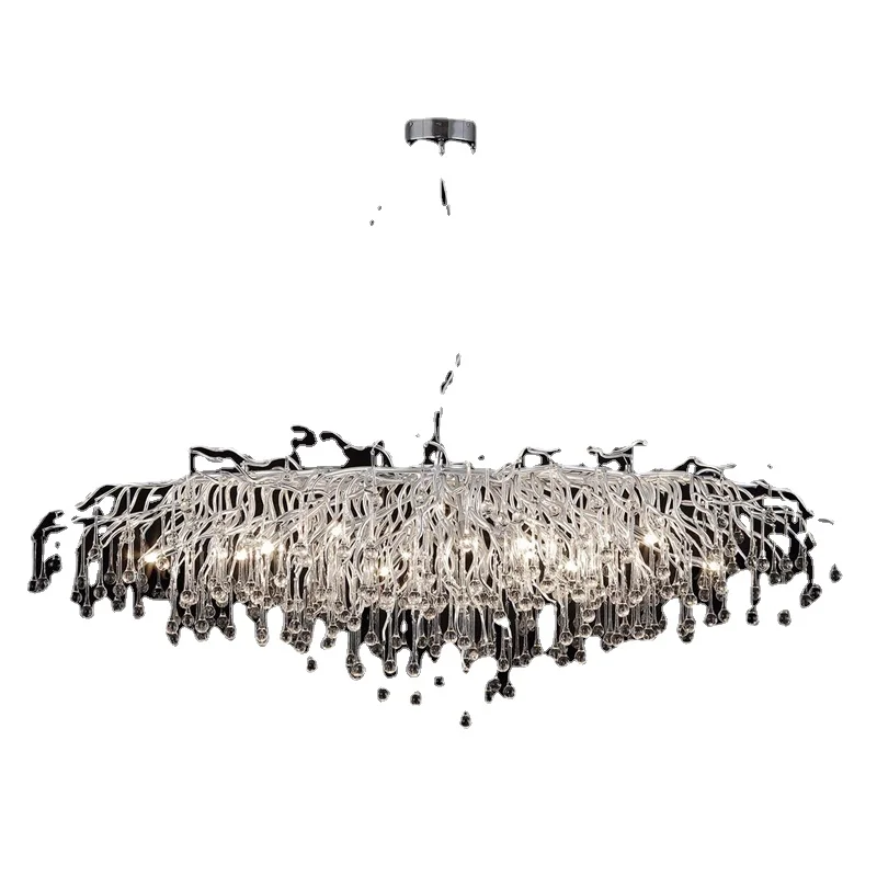 

Chandelier Led Art Pendant Lamp Light Room Decor Designer Silver Crystal Water Branch Hall Living Bar Maison Hanging Fixture