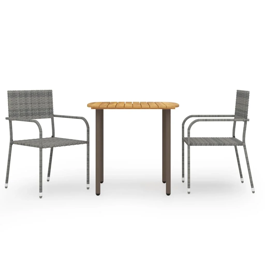 

3 Piece Garden Dining Set,Patio Table and Chair Set, Poly Rattan Grey