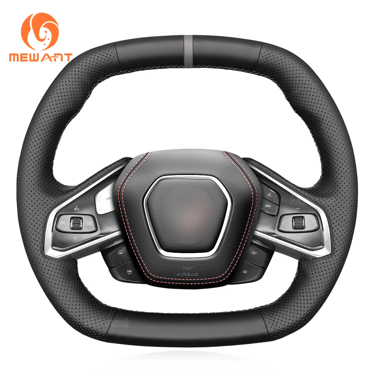 

MEWANT Black Artificial Leather Steering Wheel Cover for Chevrolet Corvette C8 Stingray Z06 2020 2021 2022-2023