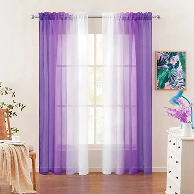 

Practical 2 Pcs Sheer Ombre Curtains 52 x 84 Inch Gradient Curtains Semi Sheer Voile Curtains Rod Pocket Window Drapes for Room