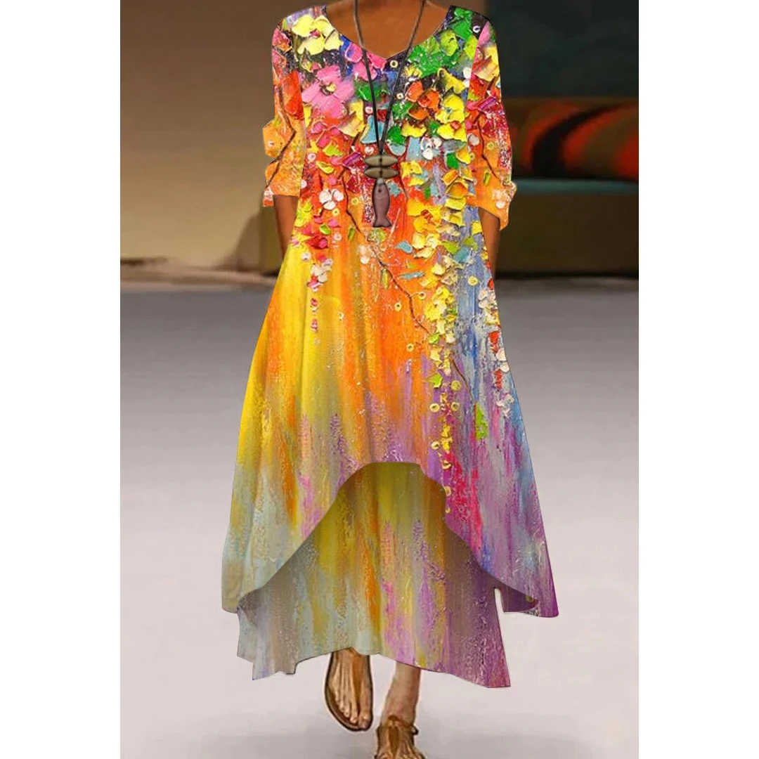 

Женское Повседневное платье без рукавов, черное элегантное дышащее длинное платье с V-образным вырезом и принтом, модель 2022 на лето