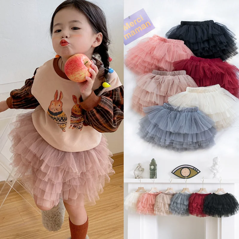 

2023 Fashion Six-Layer Gauze Girls Tutu Skirt Birthday Princess Mesh Dance Ball Gown Cake Skirt Cute Spring Fall Toddler Clothes