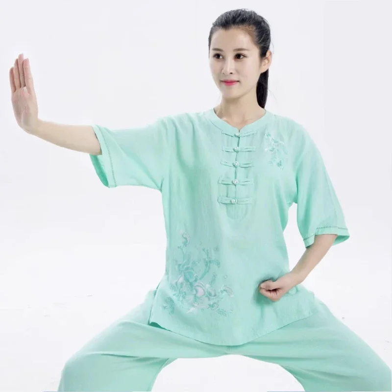 Традиционная китайская одежда женский новый летний костюм для тай-чи с короткими