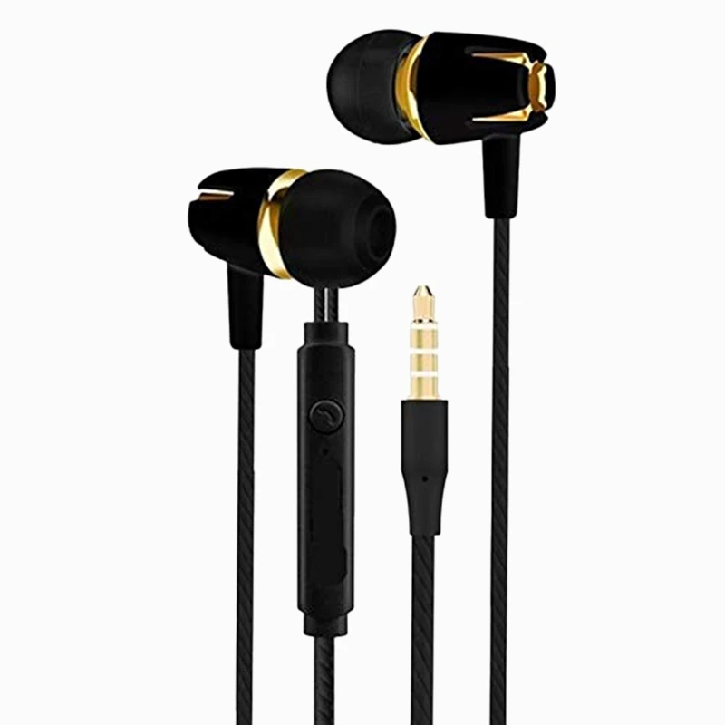 

Wired Earphone Electroplating Bass Stereo In-Ear Headphone with Mic Handsfree Call Phone Earphone - Black