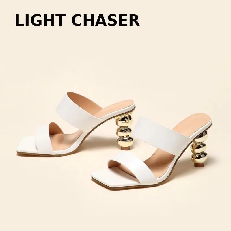 2022 Women Sandals Pumps Summer Fashion Open Toe High Heels Shoes Females Narrow Band Thick Party Ladies House Slippers 35-42