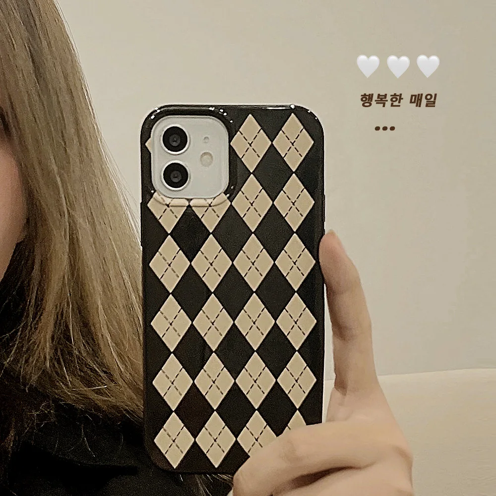 

Bright black black and white diamond pattern Phone Case For iphone 14 13 12 11 Pro Max X XR XSMAX 7 8 Plus SE TPU Case Cover