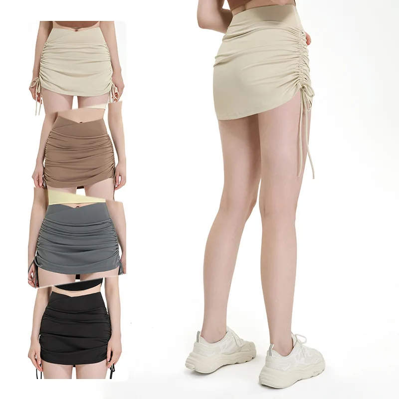 

ABS LOLI 2 in 1 Side Cinched Workout Shorts For Women Cross Waist Gym Yoga Athletic Tennis Spandex Lounge Sweat Skirt Summer