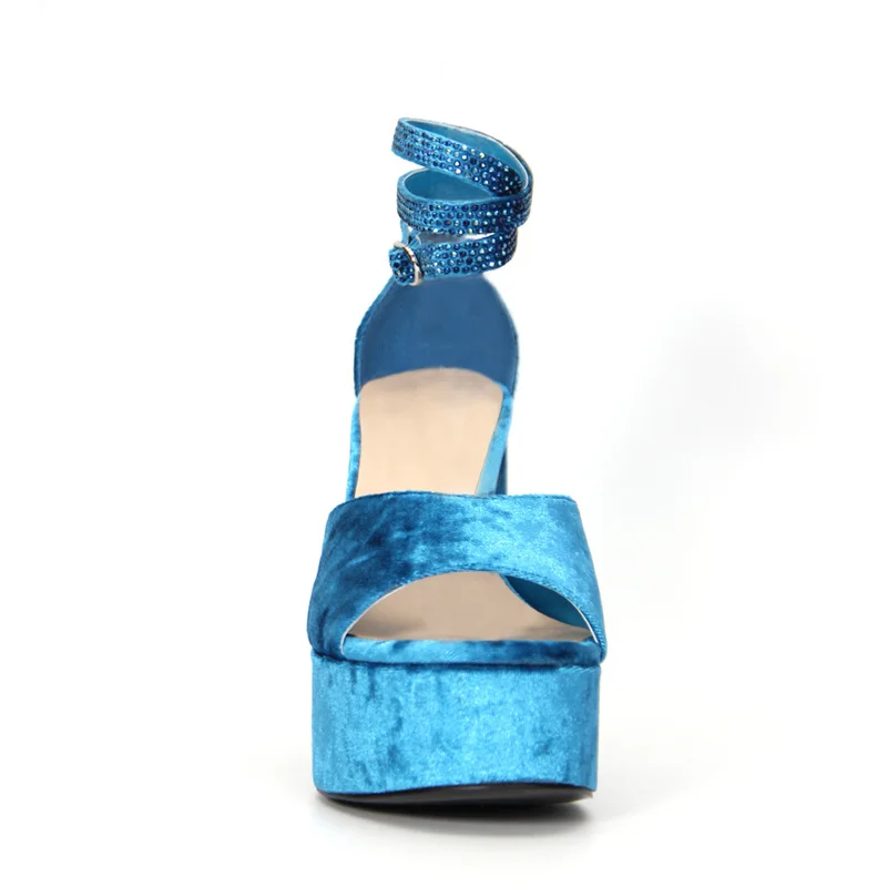 New Suede Women's Shoes Thick Platform Fashion Shiny Crystal Crude Heel Female Sandals Solid Color Buckle Strap Ladies Pumps