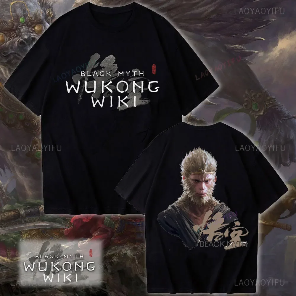 Черная футболка Myth Wukong Sun A3 Game Lover хлопковая с принтом мужская круглым вырезом