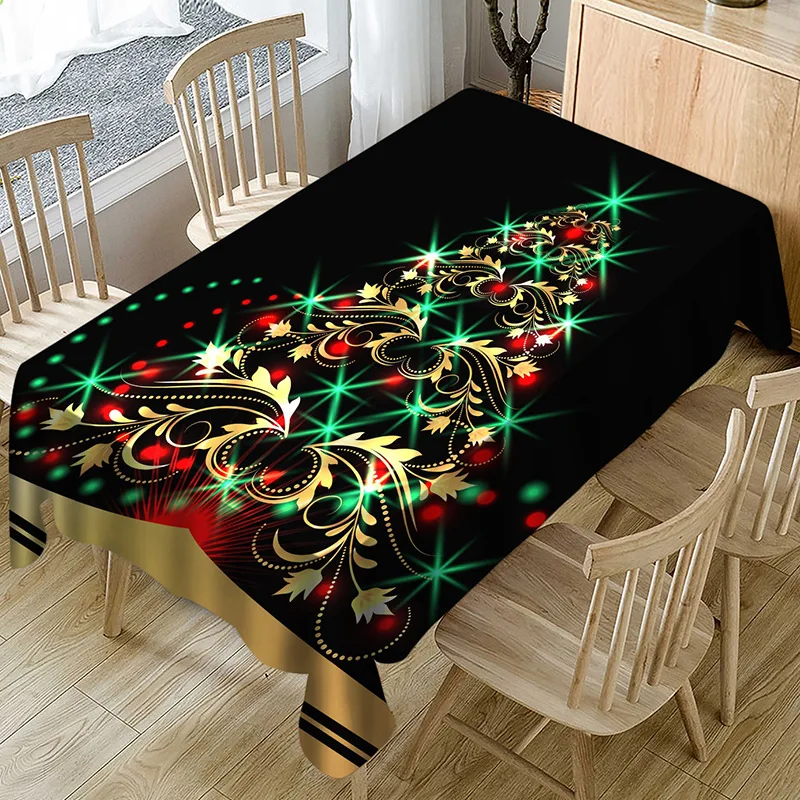

European Style Polyester Tablecloth Color Christmas Tree Pattern Dustproof Washable New Year Party Wedding Tablecloth Manteles