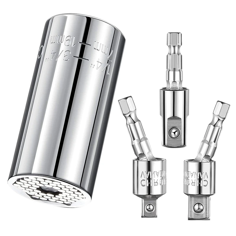 

4Pcs Adjustable Universal Socket Wrench Set With 360 Degree Rotatable Hex Shank Impact Drill Socket Adapter