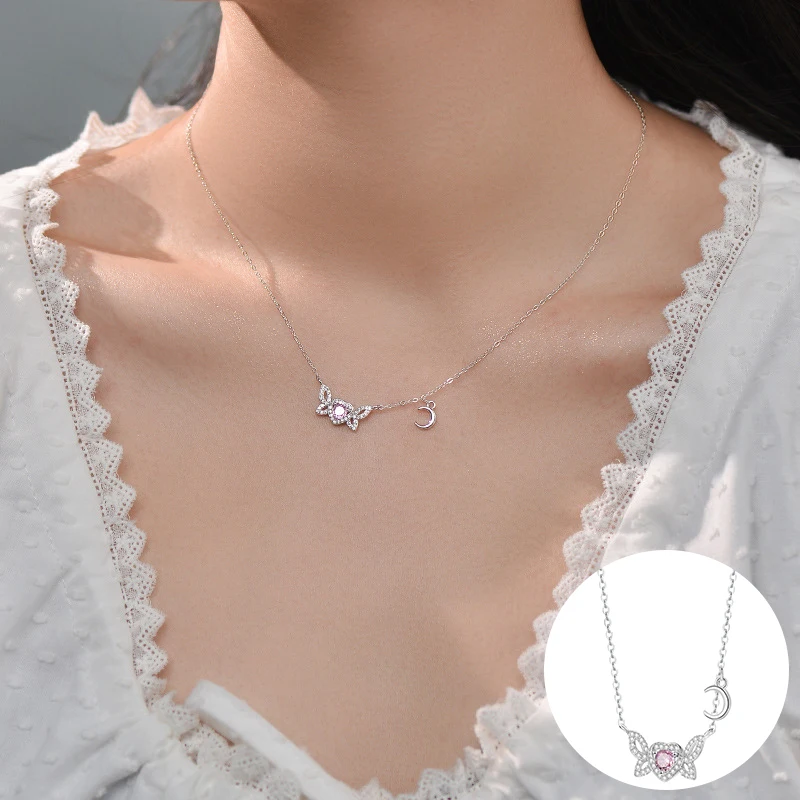 

100% 925 Sterling Silver Zircon Love Heart Necklace for Women Girl Wing Hollow Out Design Jewelry Party Gift Dropshipping