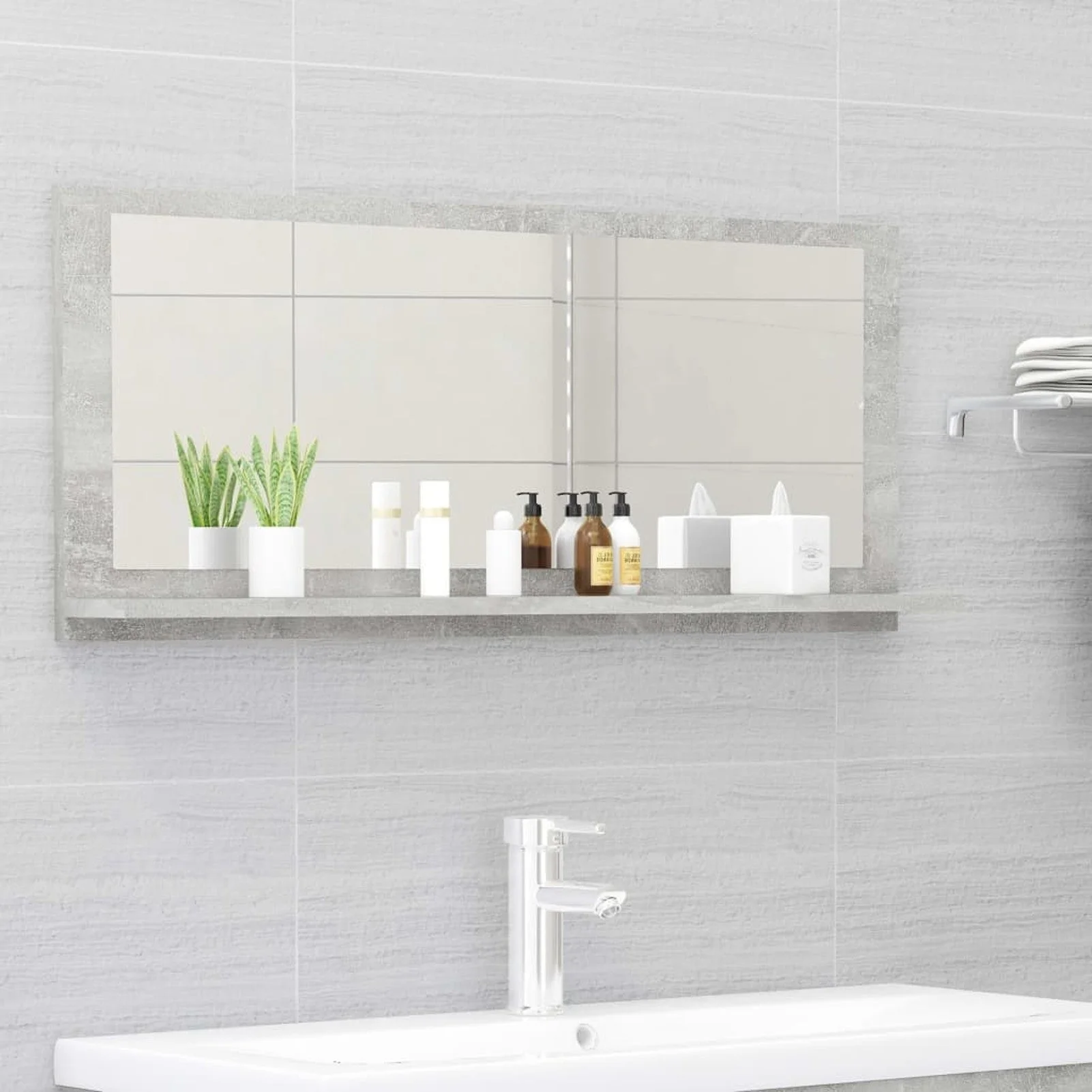 

Bathroom Mirror Concrete Gray 35.4"x4.1"x14.6" Chipboard