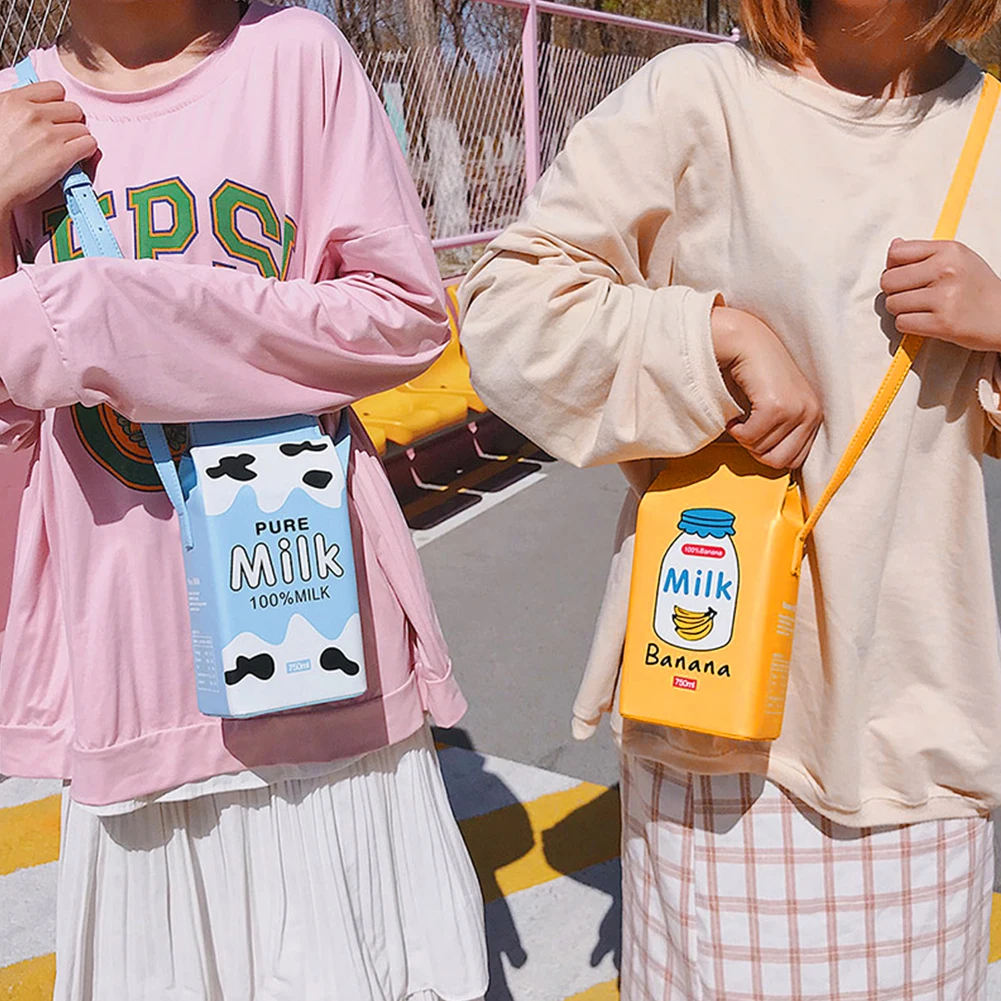 

Lovely Cartoon Milk Box Shoulder Messenger Bag Girls Designer Small Phone Bag Cute Crossbody Bags Handbag Coin Purse Women's Bag