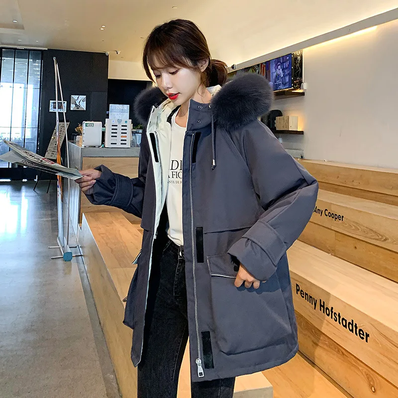 2022 winter new Korean version of down cotton-padded women's temperament loose hair collar overcome coat