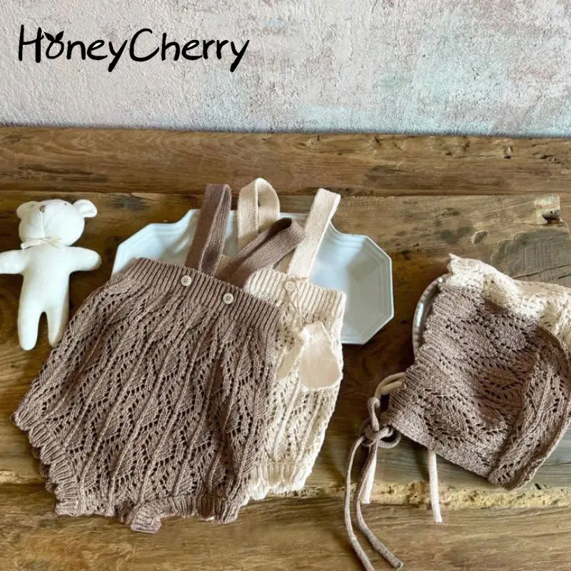 

Autumn/Winter Sweater Suspenders Bodysuit Baby Solid Color Hollow Overalls Bodysuits Baby Girl Clothes