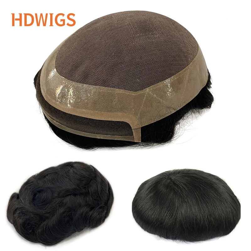 

Men's Capillary Prothesis Front Swiss Lace Man Toupee Indian Remy Hairpiece Fine Mono NPU Human Hair Wigs Natural System Unit