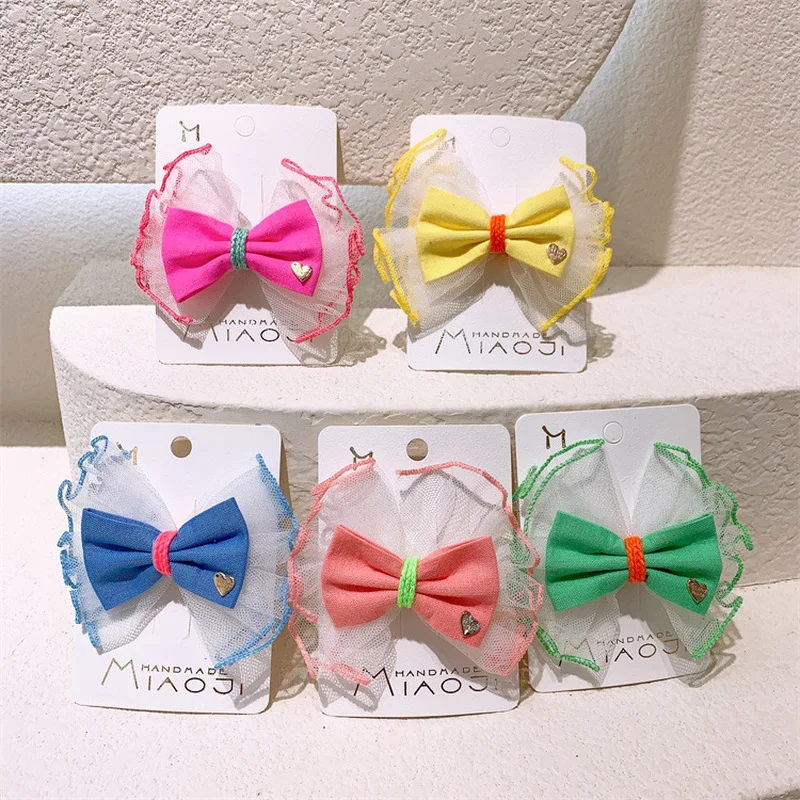 

2022 New Fashion Children's Colorful Mesh Fabric Bow Duckbill Clip Headdress Korean Sweet Girl Princess Hairpin Hair Accessories