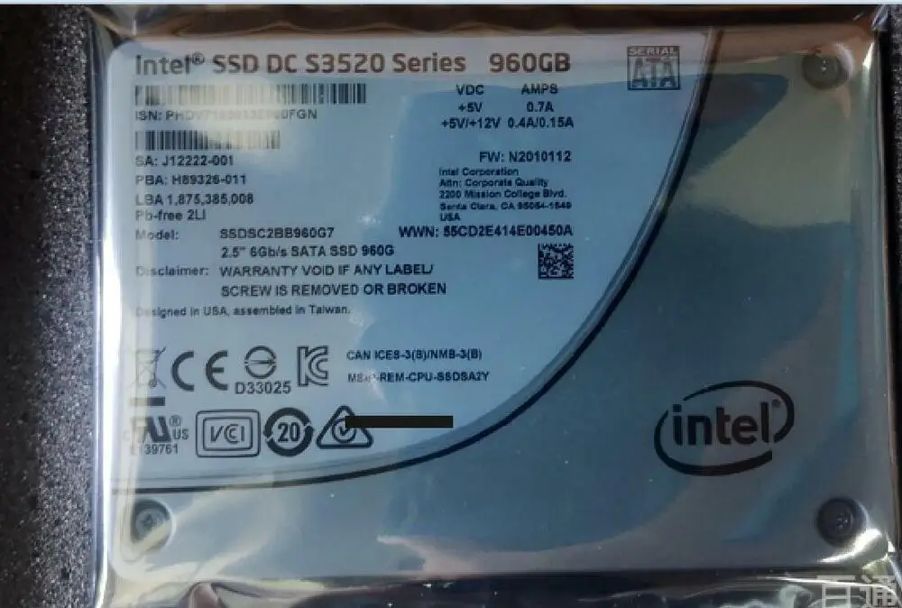 

Intel 960GB S3520 SSD DC Series Internal 6.35cm 2.5" SSDSC2BB960G7 Internal SSD