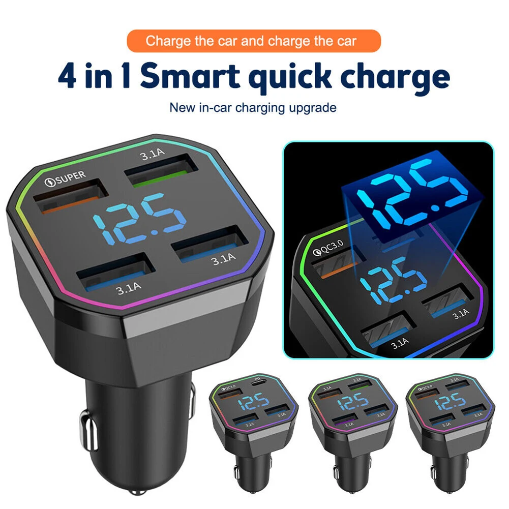 

Car Charger Super Charging Adapter 4 USB Port QC3.0 20W Fast Charging Phone Charger Universal Phone Charger FM Transmitters