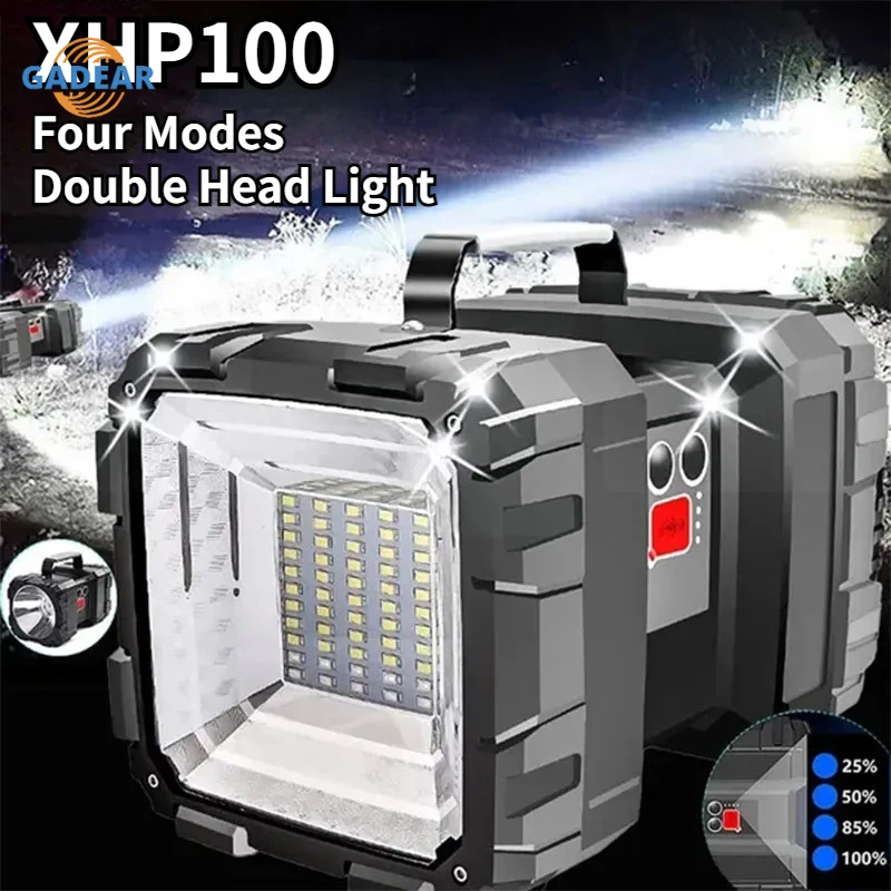 

Super Bright XHP100 LED USB Rechargeable Double Head Searchlight Handheld Flashlight Work Spotlight Floodling Light Outdoor Lamp