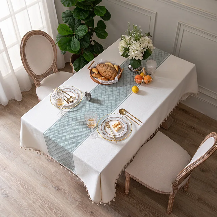 

Table Cloth With Tassel Cotton and Linen Waterproof Thick Rectangular Table Cloth Dining Table Cover Tea Table Cloth
