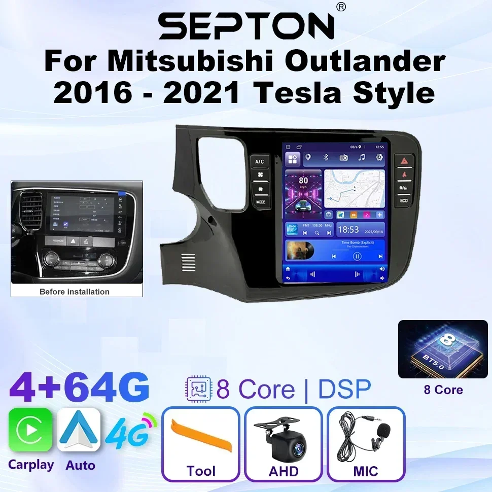 

SEPTON Tesla Style 9,7 дюйма для Mitsubishi Outlander 2016-2021 Carplay навигация GPS стерео мультимедийное автомобильное радио Android экран