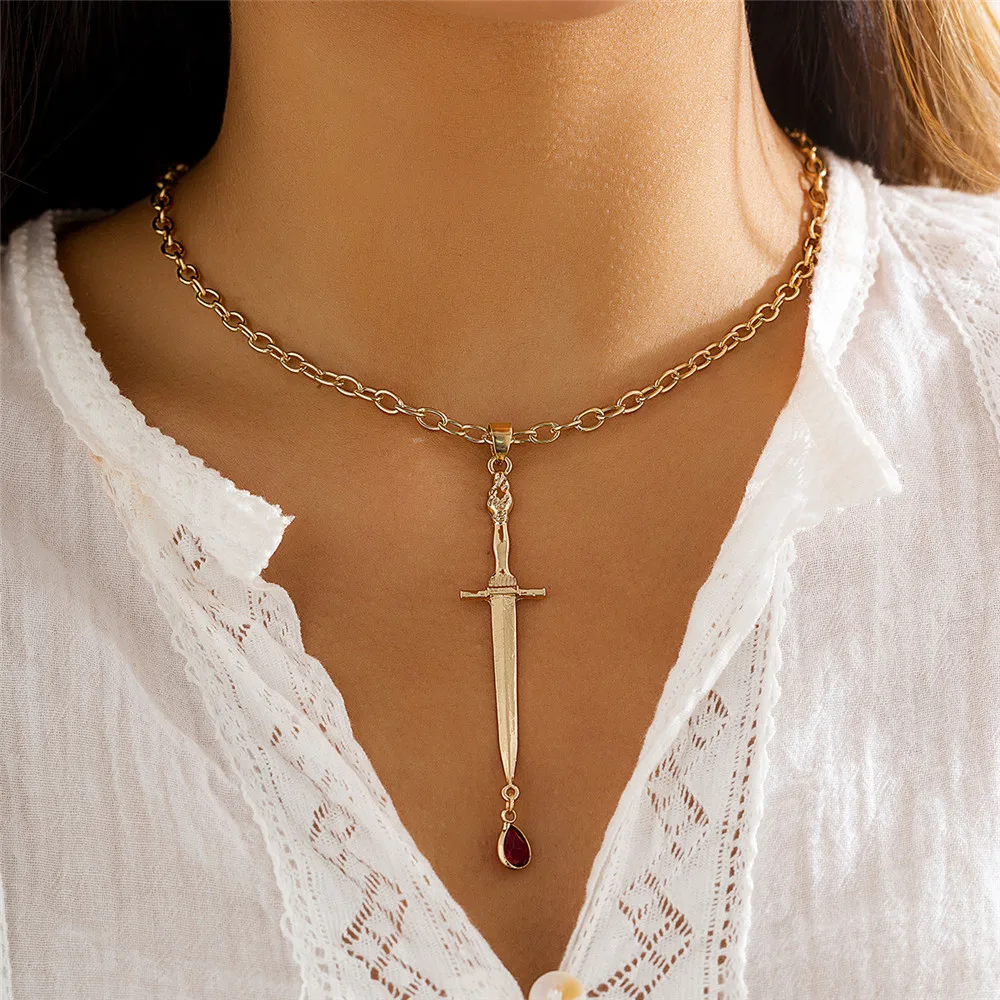 

Cosysail Neo-Gothic Dagger Pendant Necklace for Women Men Charm Simple Long Chain Necklace Party Jewelry Gift 2022