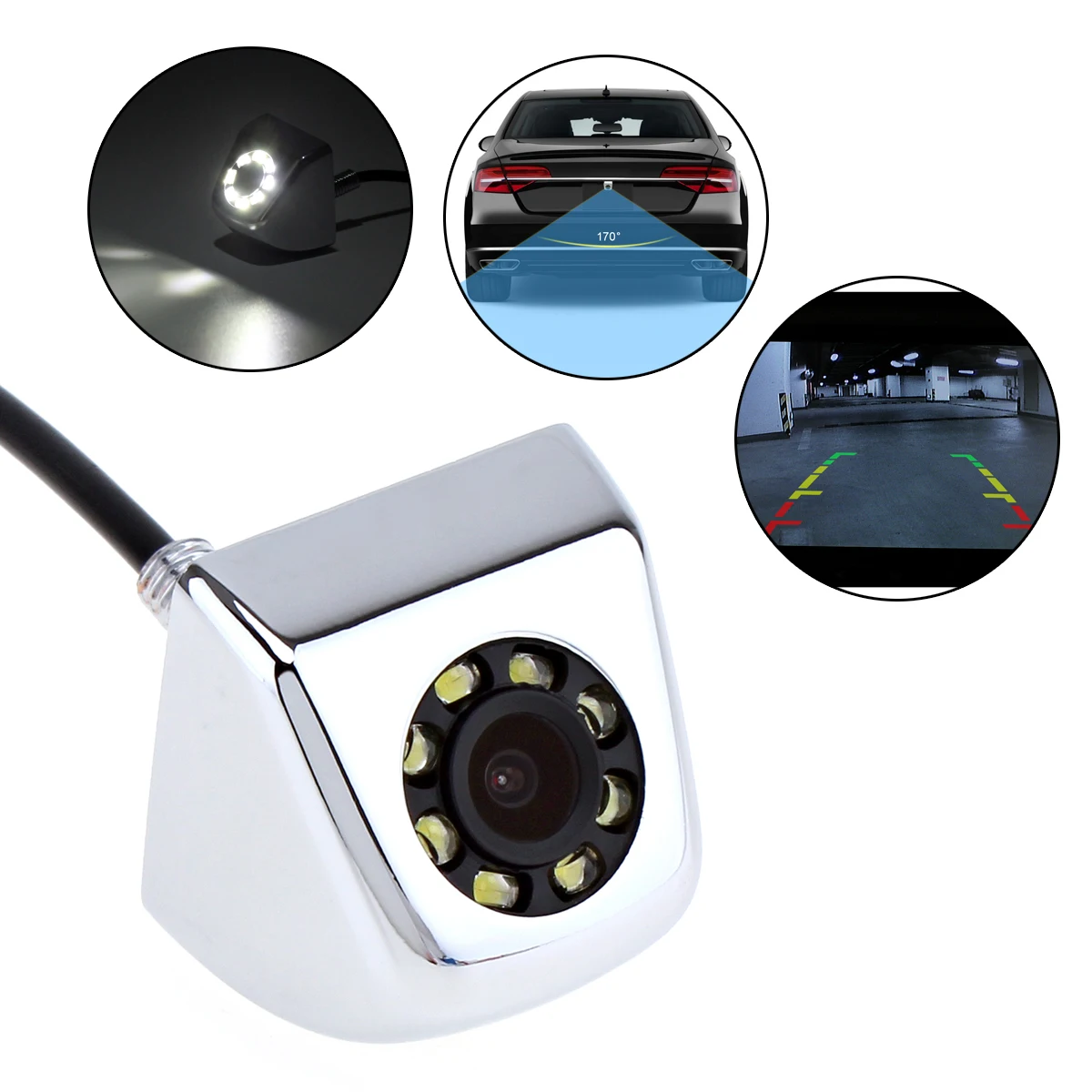 

Waterproof Night Vision Car Rear View Camera 170 Degree Wide Angle Auto Parking Reversing Backup Rearview Camera with 8 LEDs