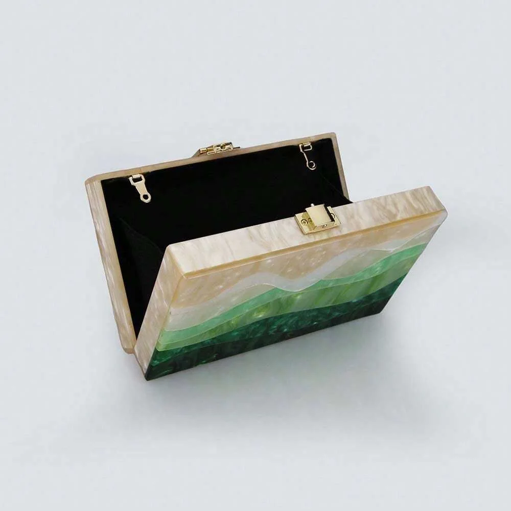 Женские жемчужно-зеленые полосатые волнистые акриловые коробки-клатчи женские