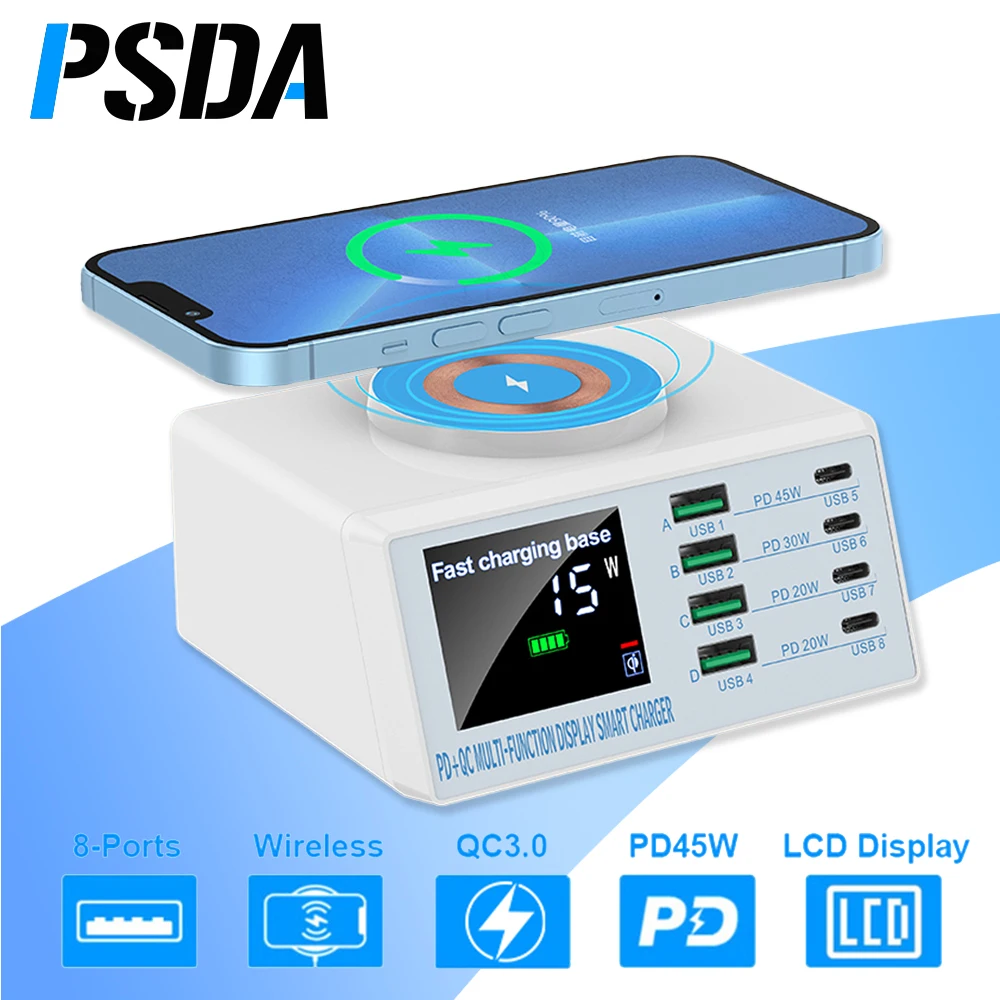 

PSDA 3D 110W USB Type C PD 45W Fast Charger Qi Wireless Charger Quick Charge 4.0 USB Phone Charger For iPhone MacBook Laptop