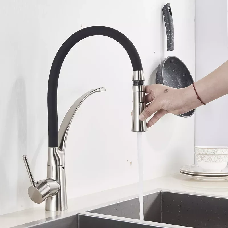 

Brushed Nickel Kitchen Faucet Pull Down Spray Stream Mixer Crane Tap Hot Cold Water Sink Mixer Tapware Deck Mount Wash Torneira