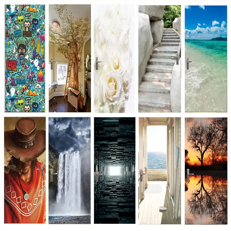 

3D DIY Home Decoration 3d deur sticker adesivi per porte landscape art wallpaper on the door waterproof deurposter for wall