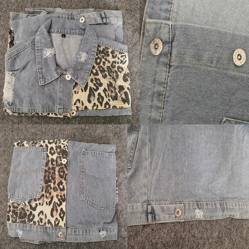 Женская джинсовая куртка MOLAN с леопардовым принтом винтажная осенняя длинным