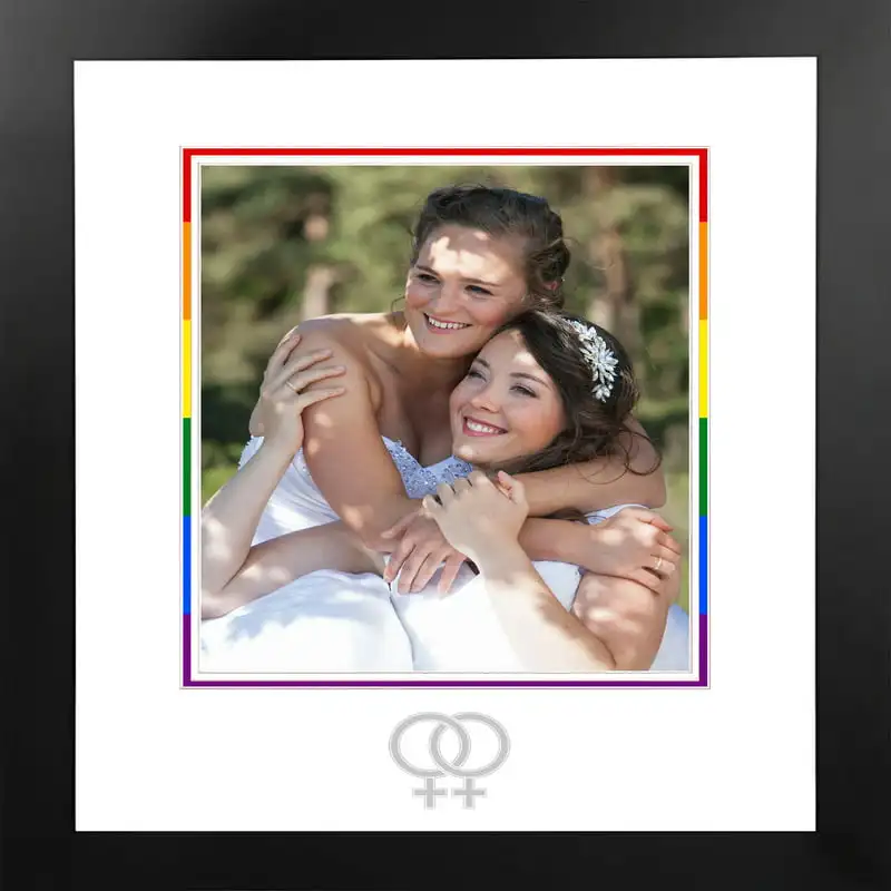 

LGBTQ Wedding 8x10 Portrait Frame with White & Rainbow Mat -Silver Interlocking Woman DIY Wedding