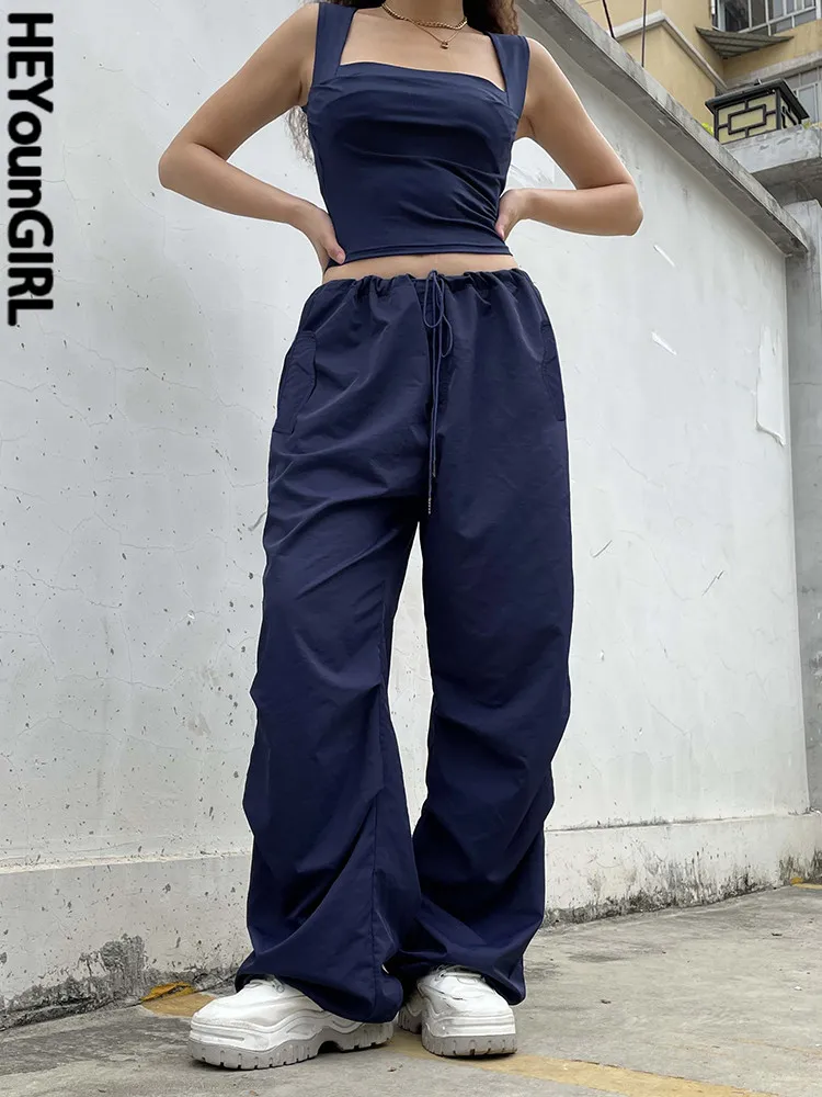 

HEYounGIRL Fashion Streetwear Women Joggers Casual High Waist Korean Basic Solid Sweatpants Loose Wide Leg Pants Harajuku Summer