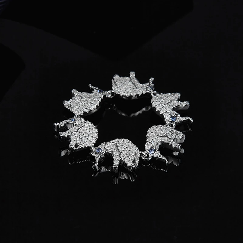 

Amoo Multiple Platinum Blue Eye Elephants Connecting Ring 925 Sterling Silver Women Cute Funny Animal Party Popular Jewelry Gift