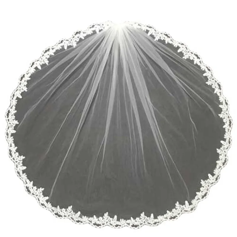 

White Ivory Bridal Wedding Veils One Layer Handmade Lace Edge Wedding Accessories with Comb