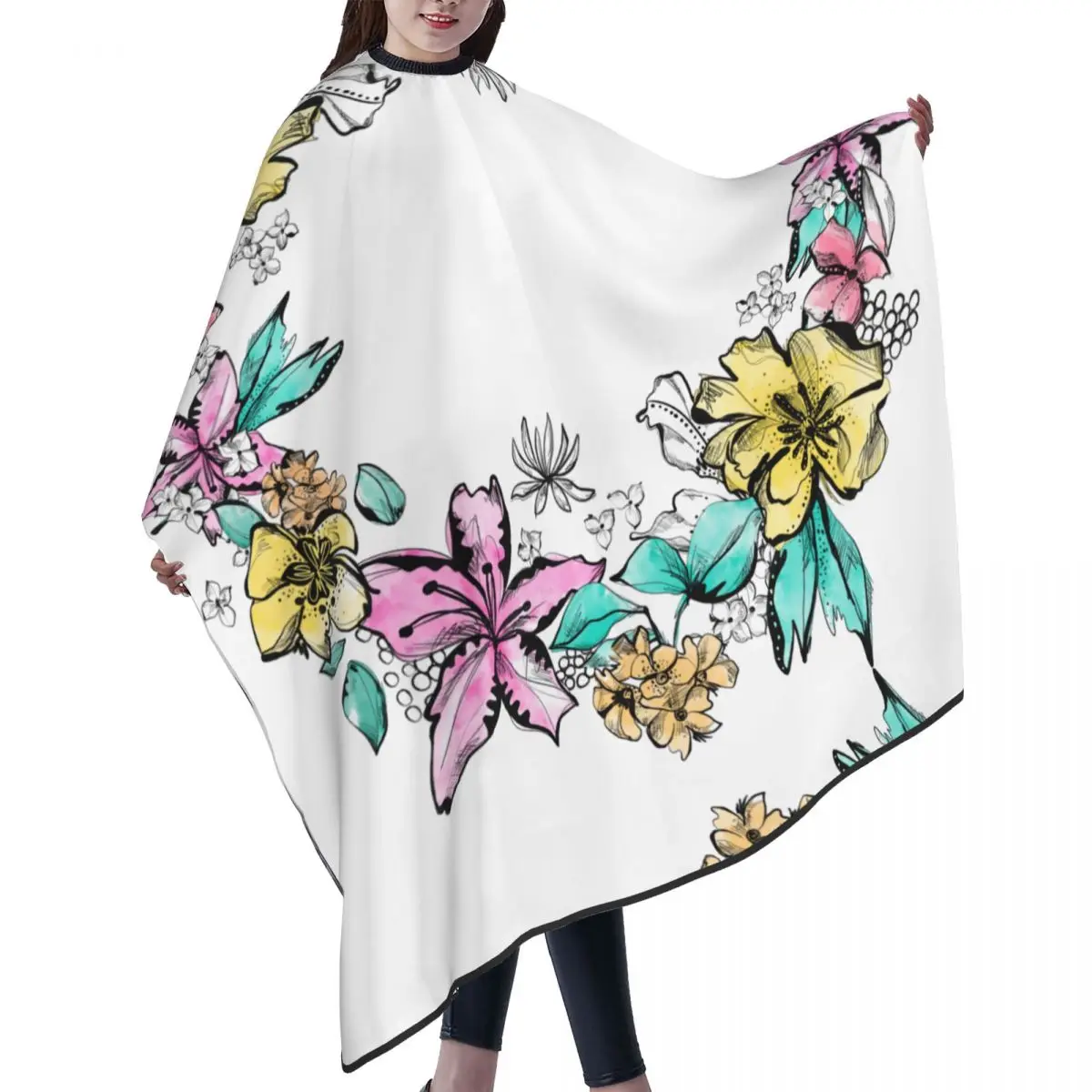 

Graffiti Flower Barber Cape for Men Hair Cutting Salon Cape with Snap Closures Waterproof Professional Barber Hairdresser