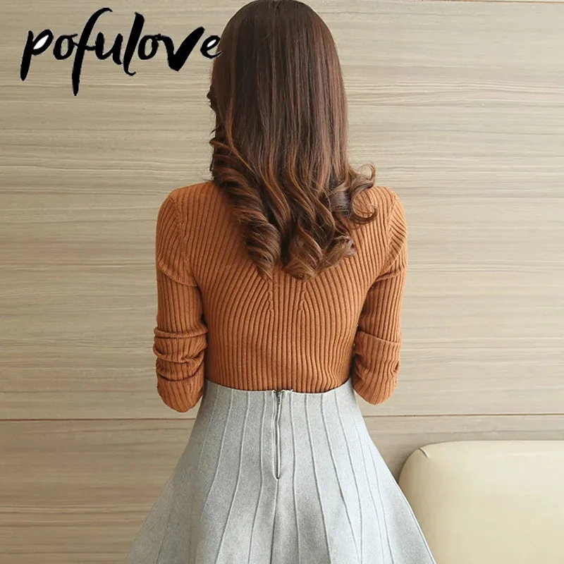 Женский свитер с высоким воротником длинный Однотонный пуловер трендовый