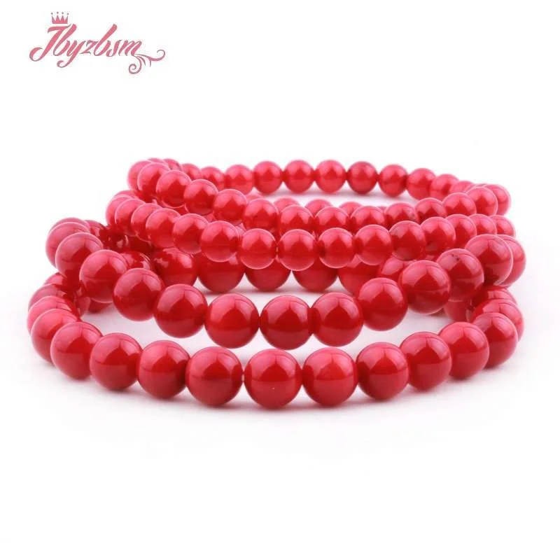 

4/6/8mm Natural Red Coral Bracelet Jewelry Stone bead Handmade Beaded Elastic Bracelet 7 "for Women Men coral Gift Free shipping