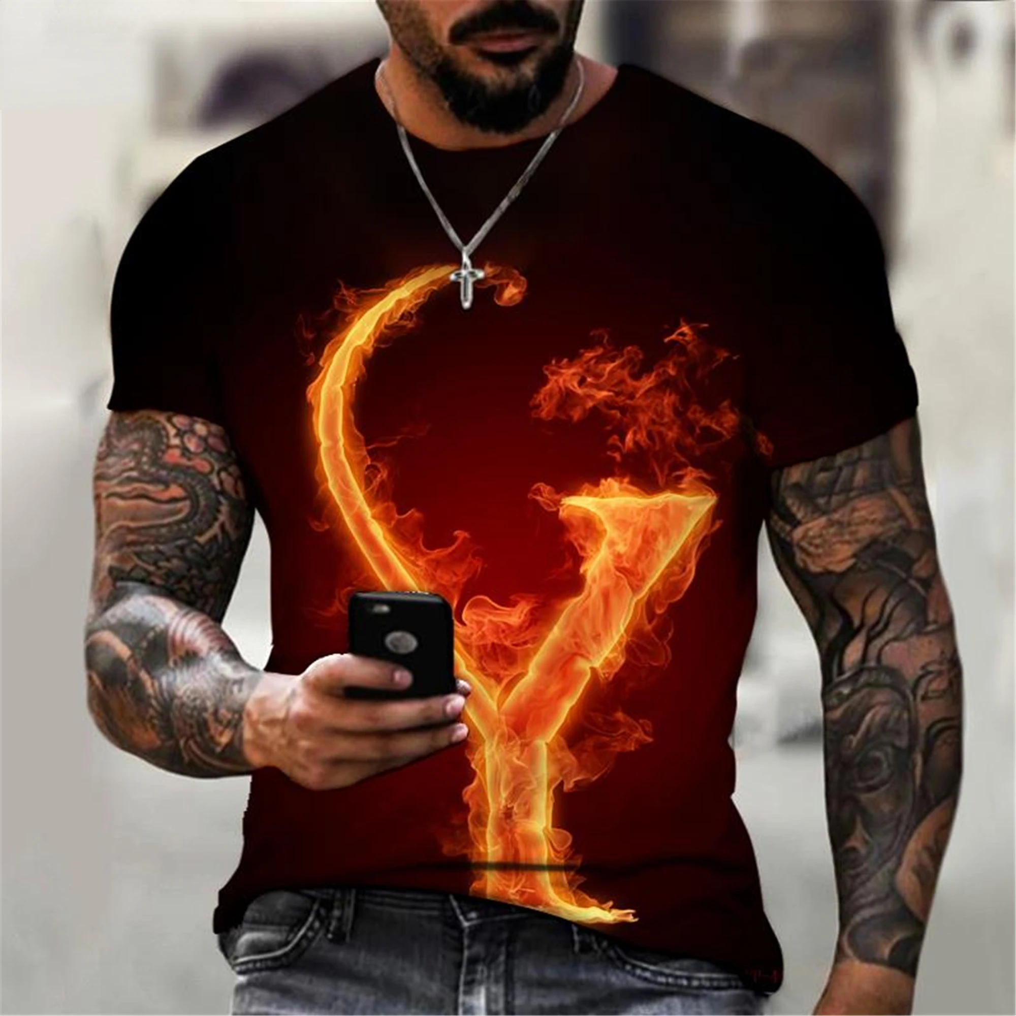 Новинка 2022 модная мужская футболка в русском стиле с надписью Flame Z 3D-принтом топы