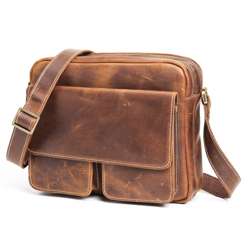 

Capacity Bag Retro Crazy Messenger Shoulder Large Horse Casual Men's Bag Computer Bag Men's Ipad Leather Multifunctional