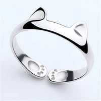 silver ring womens cat ear tail ring korean version fashion hypoallergenic ring
