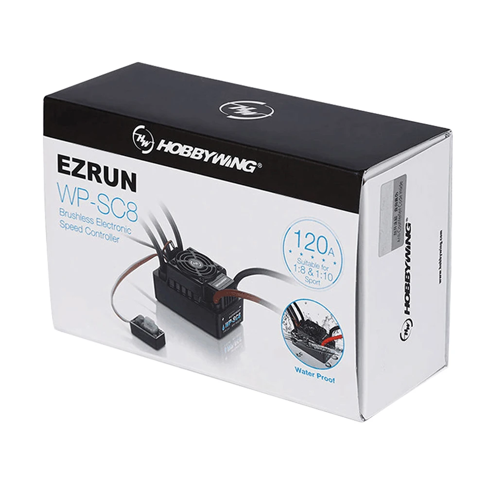 

Hobbywing EZRUN WP SC8 120A Waterproof Brushless ESC Speed Controller 2-4S Lipo Fit 3660 3674 Motor For 1/10 1/8 RC Car